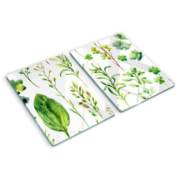 Tabla de cocina Patrones de plantas en tonos verdes.