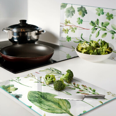 Tabla de cocina Patrones de plantas en tonos verdes.