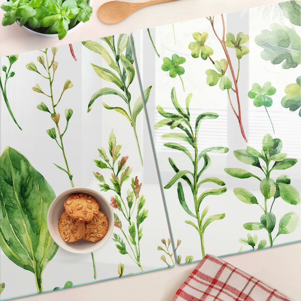 Tabla de cocina Patrones de plantas en tonos verdes.