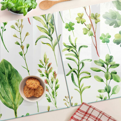 Tabla de cocina Patrones de plantas en tonos verdes.