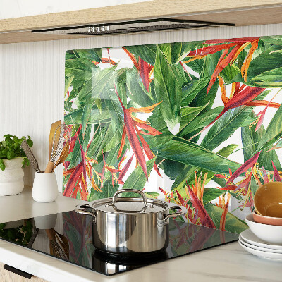 Tabla de cortar de cristal Hojas y flores tropicales