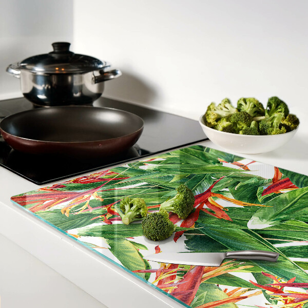 Tabla de cortar de cristal Hojas y flores tropicales