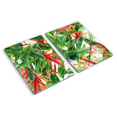 Tabla de cortar de cristal Hojas y flores tropicales