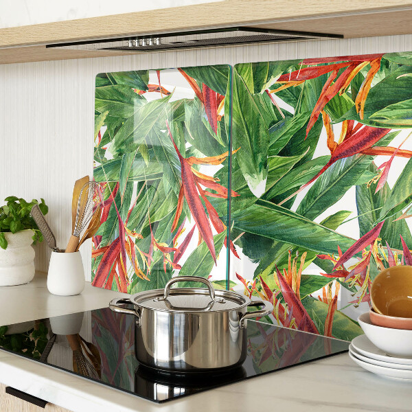 Tabla de cortar de cristal Hojas y flores tropicales