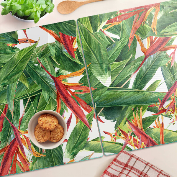 Tabla de cortar de cristal Hojas y flores tropicales