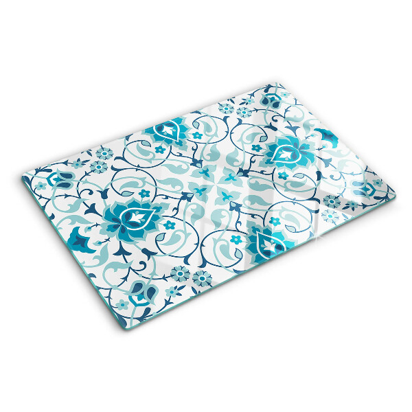 Tabla de cortar de cristal Estampado floral en tonos azules