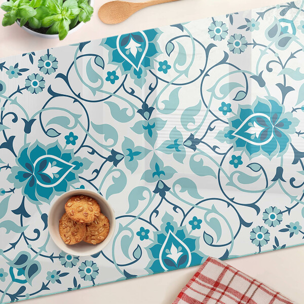 Tabla de cortar de cristal Estampado floral en tonos azules