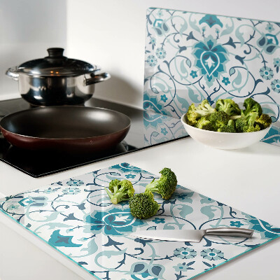 Tabla de cortar de cristal Estampado floral en tonos azules