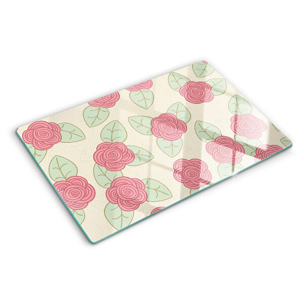 Tabla de cortar de cristal Rosas en las hojas