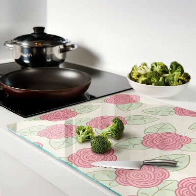 Tabla de cortar de cristal Rosas en las hojas