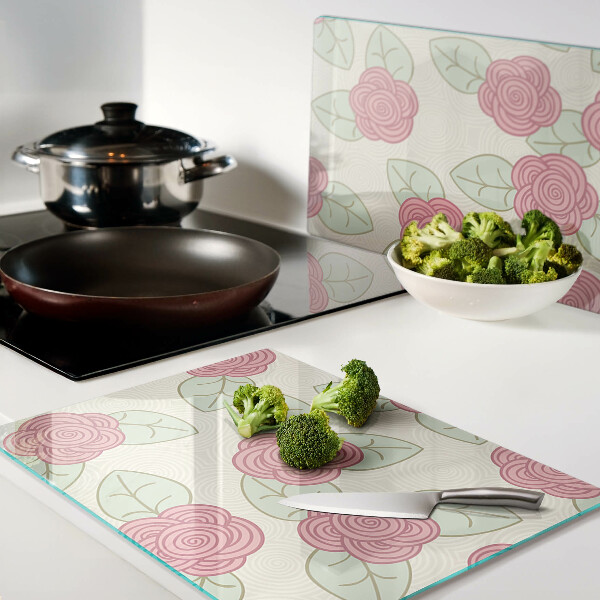 Tabla de cortar de cristal Rosas en las hojas