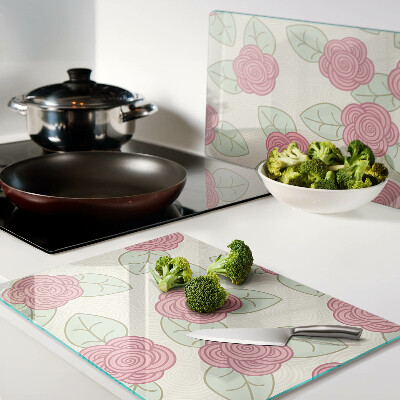 Deska kuchenna szklana Róże na liściach