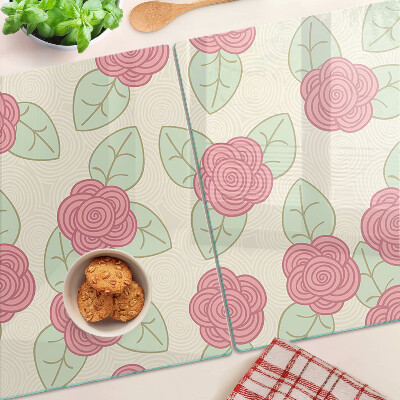 Tabla de cortar de cristal Rosas en las hojas