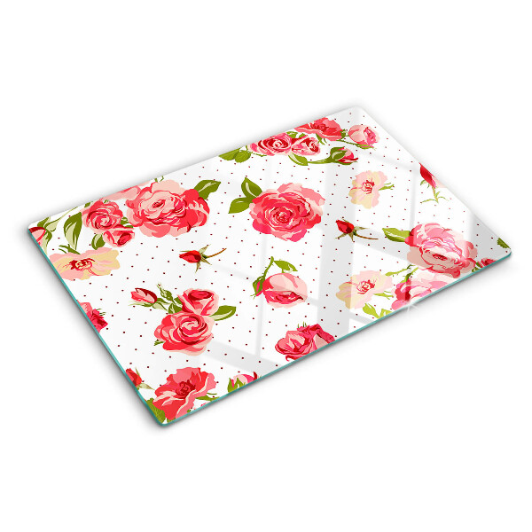 Tabla de cortar de cristal Rosas sobre fondo blanco