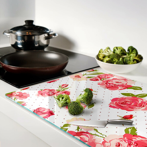 Tabla de cortar de cristal Rosas sobre fondo blanco