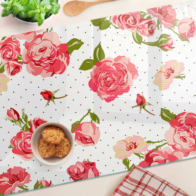 Tabla de cortar de cristal Rosas sobre fondo blanco