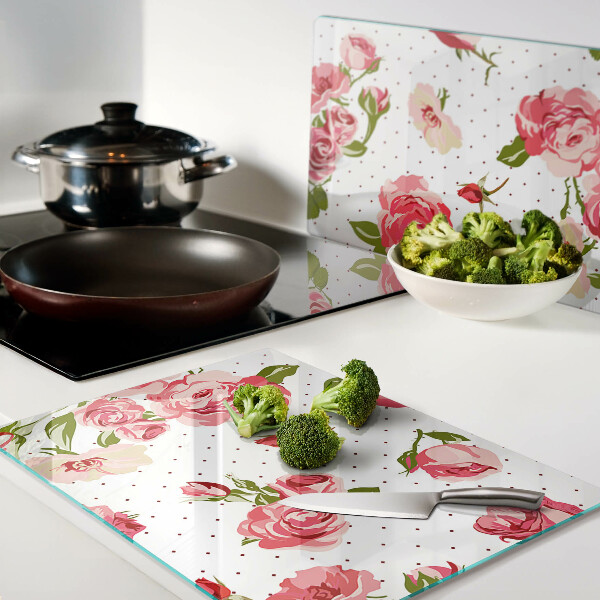 Tabla de cortar de cristal Rosas sobre fondo blanco