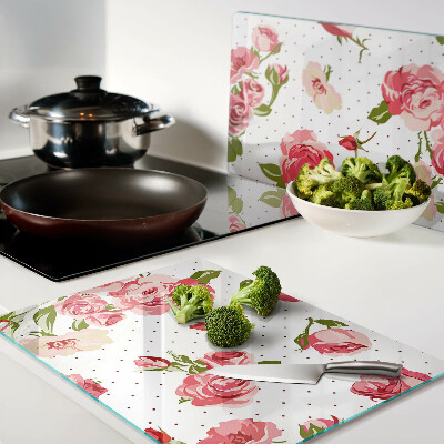 Tabla de cortar de cristal Rosas sobre fondo blanco