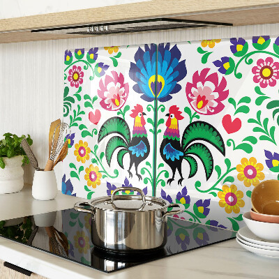 Szklana deska do krojenia Motyw ludowy z kogutami