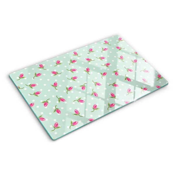 Tabla para cortar Tulipanes rosas sobre fondo verde