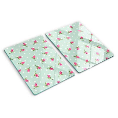 Tabla para cortar Tulipanes rosas sobre fondo verde