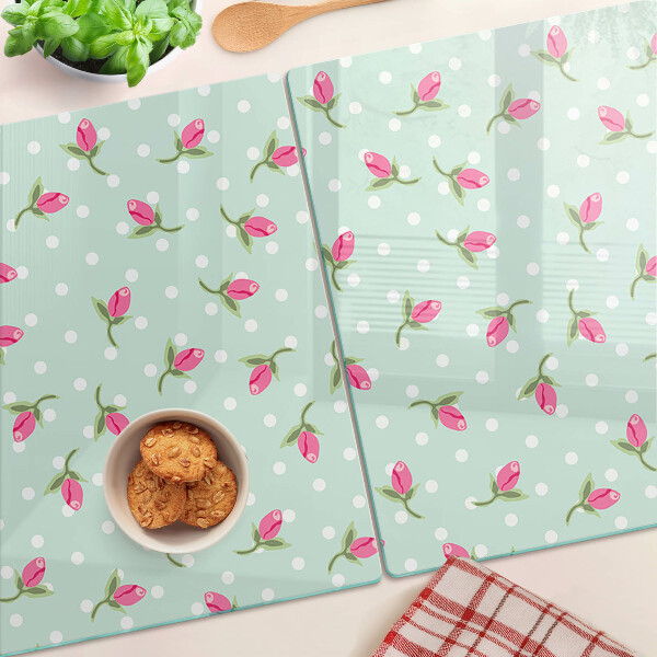 Tabla para cortar Tulipanes rosas sobre fondo verde