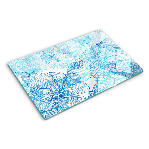 Tabla de cortar de cristal Estampado floral en tonos azules