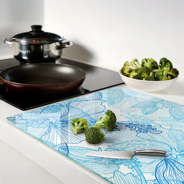 Tabla de cortar de cristal Estampado floral en tonos azules