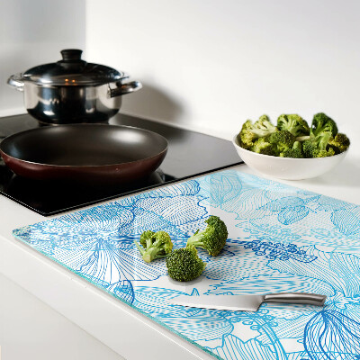 Tabla de cortar de cristal Estampado floral en tonos azules