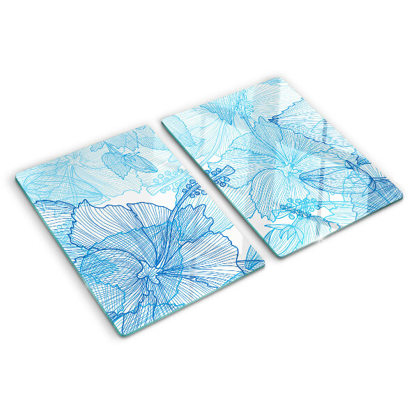 Tabla de cortar de cristal Estampado floral en tonos azules