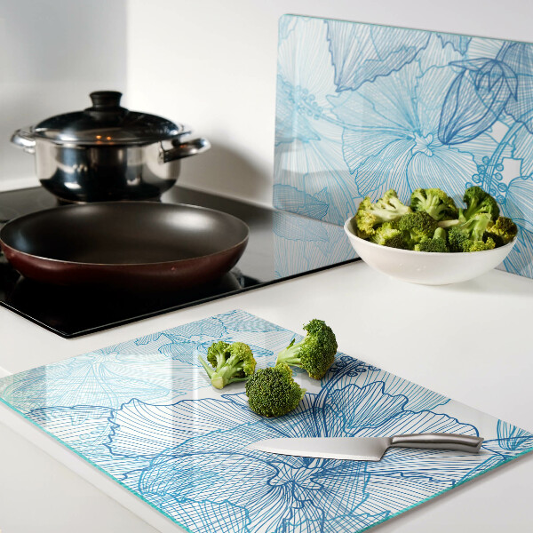 Tabla de cortar de cristal Estampado floral en tonos azules