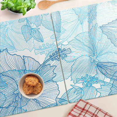 Tabla de cortar de cristal Estampado floral en tonos azules