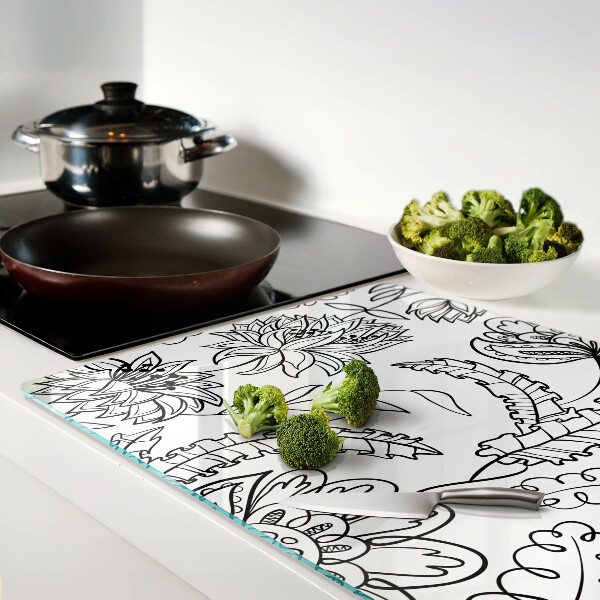 Szklana deska do krojenia Kwiatowy wzór w stylu doodle