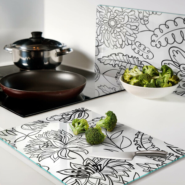 Szklana deska do krojenia Kwiatowy wzór w stylu doodle