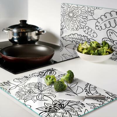 Tabla de cortar de cristal Patrón de garabatos florales