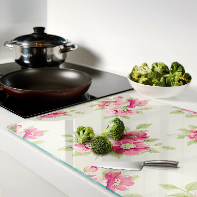 Szklana deska kuchenna Kwiaty w odcieniach różu