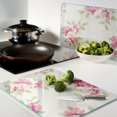 Tabla de cortar de cristal Flores en tonos rosa
