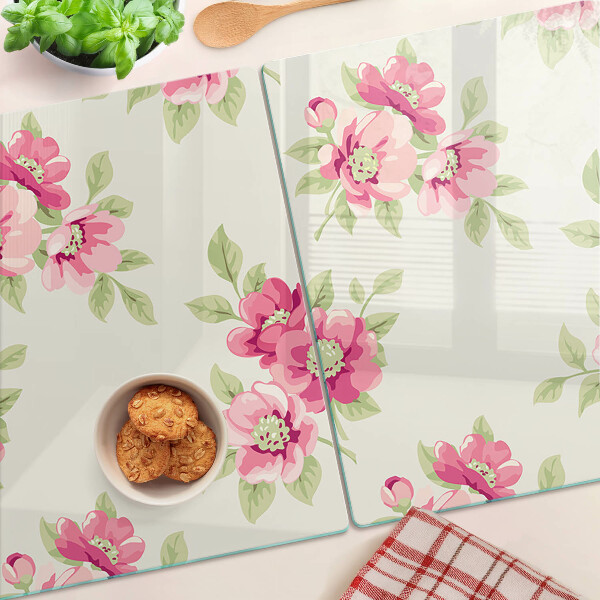 Tabla de cortar de cristal Flores en tonos rosa