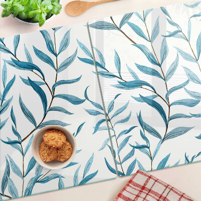 Szklana deska kuchenna Liście w odcieniach niebieskiego