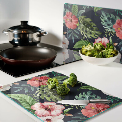 Tabla para cortar Flores tropicales con hojas