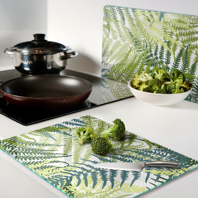 Tabla de cortar de cristal Hojas de helecho en diferentes tonos.