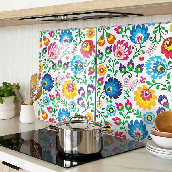 Szklana deska kuchenna Kwiatowy wzór ludowy
