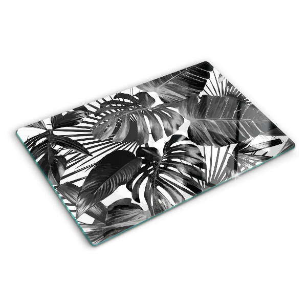 Tabla de cortar Hojas tropicales en blanco y negro