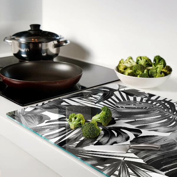 Tabla de cortar Hojas tropicales en blanco y negro