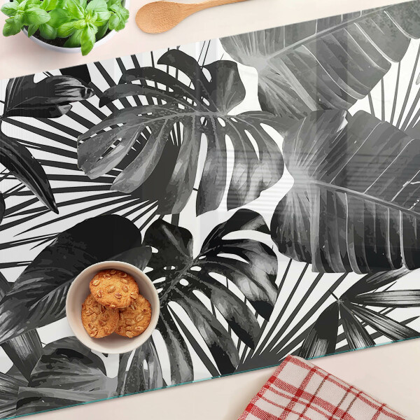 Tabla de cortar Hojas tropicales en blanco y negro