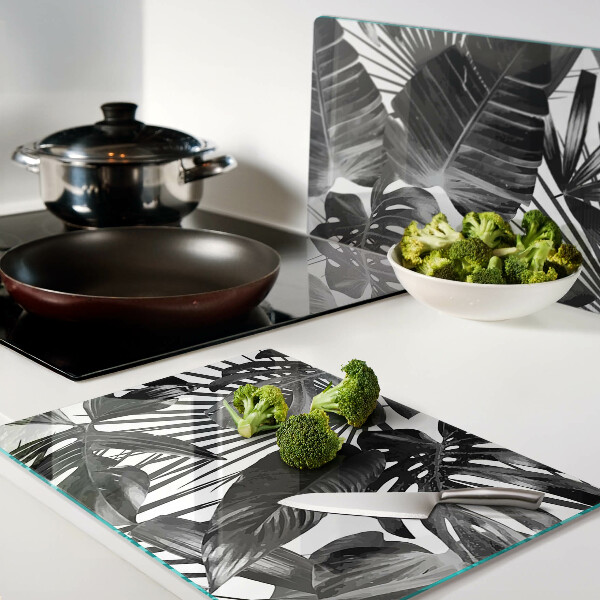 Tabla de cortar Hojas tropicales en blanco y negro