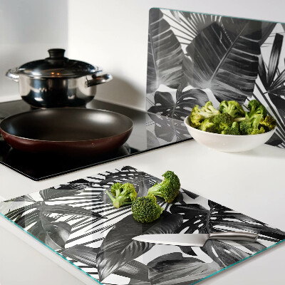 Tabla de cortar Hojas tropicales en blanco y negro