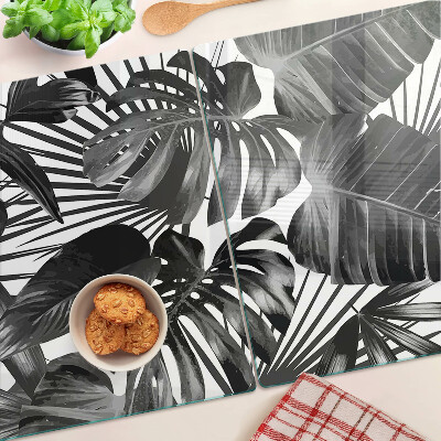 Tabla de cortar Hojas tropicales en blanco y negro