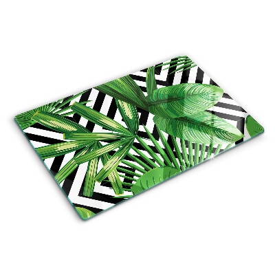 Tabla de cocina Hojas tropicales sobre rayas