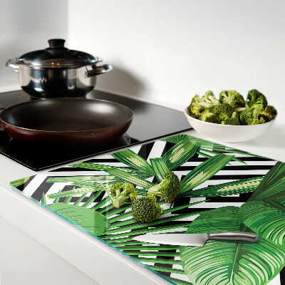 Tabla de cocina Hojas tropicales sobre rayas
